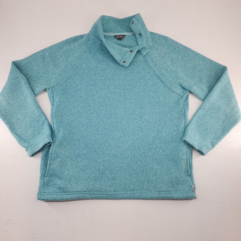 Eddie Bauer Medium | Womens Teal Blue Heathered Fleece Snap Mock Neck Pullover